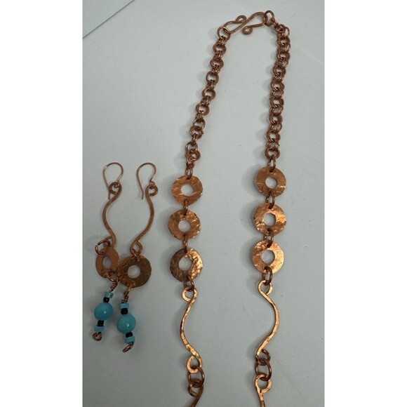 Copper Wire Necklace Earrings Set With Turquoise Gemstones Hand Crafted Boho - Picture 9 of 15